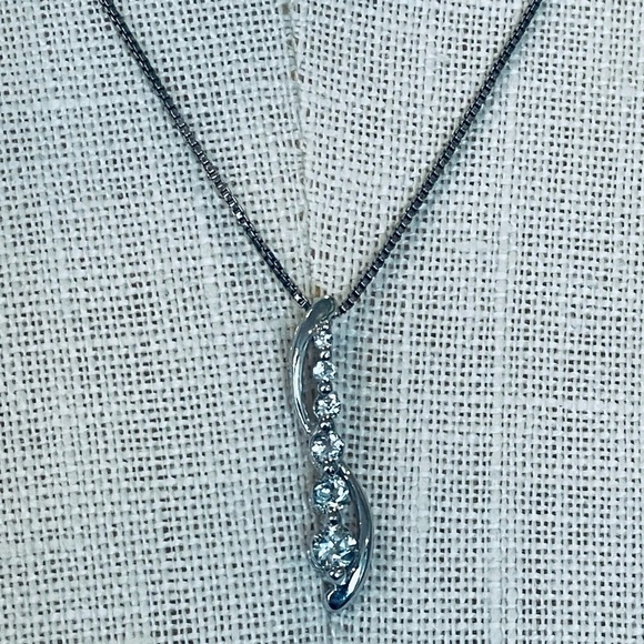 Sterling silver 925 cz pendant classic simple delicate necklace Italy - Picture 2 of 10